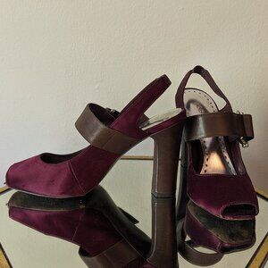 BCBGirls Maroon Satin Shoes with Leather Buckle Strap 8